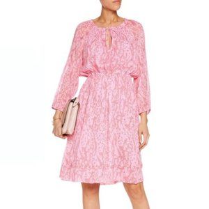 DVF Diane Von Furstenberg Pink Parry Printed Silk Blouson Dress Sarasa Coral